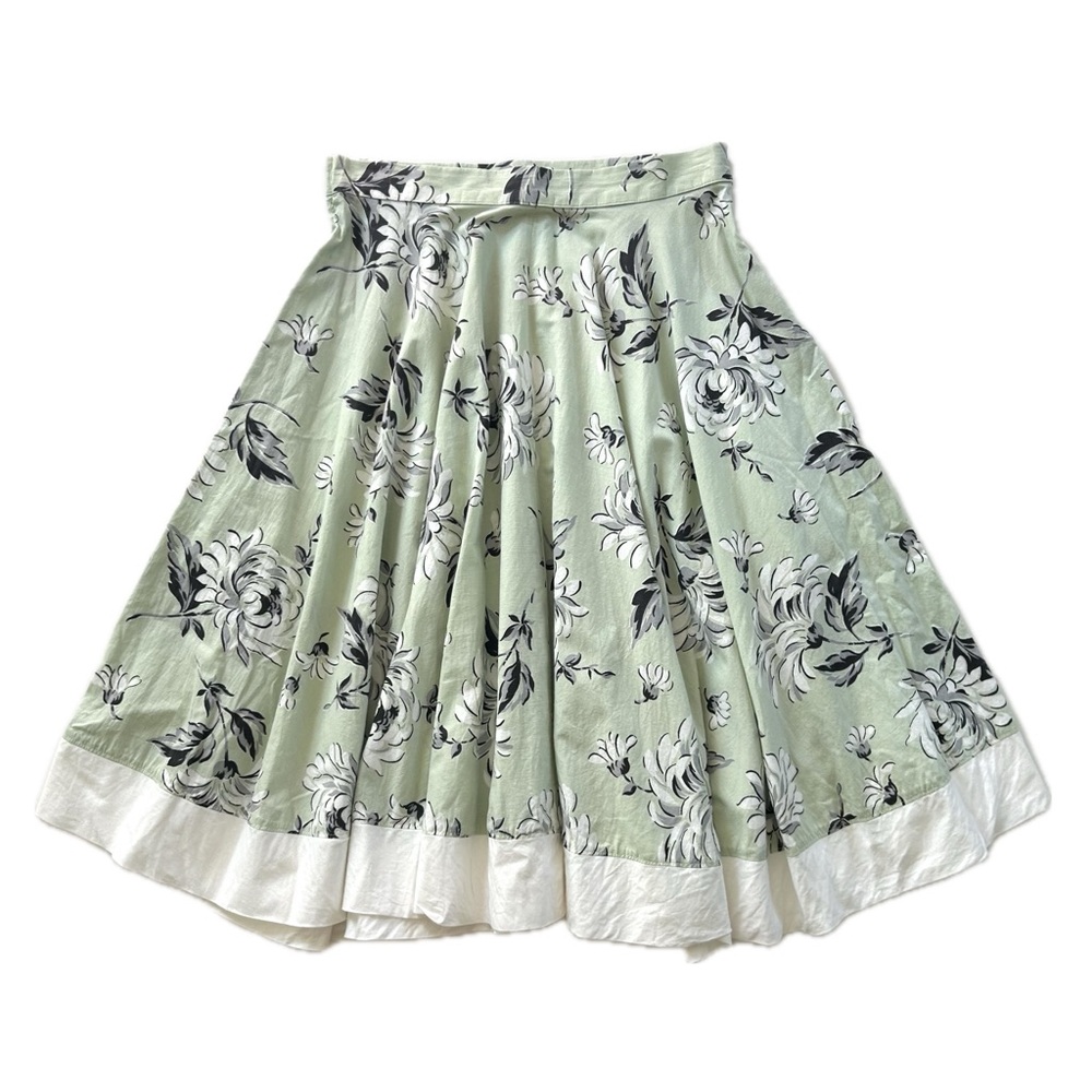 Vintage Handmade Pale Green Floral 1940s Cotton Fabric Full Circle Skirt
